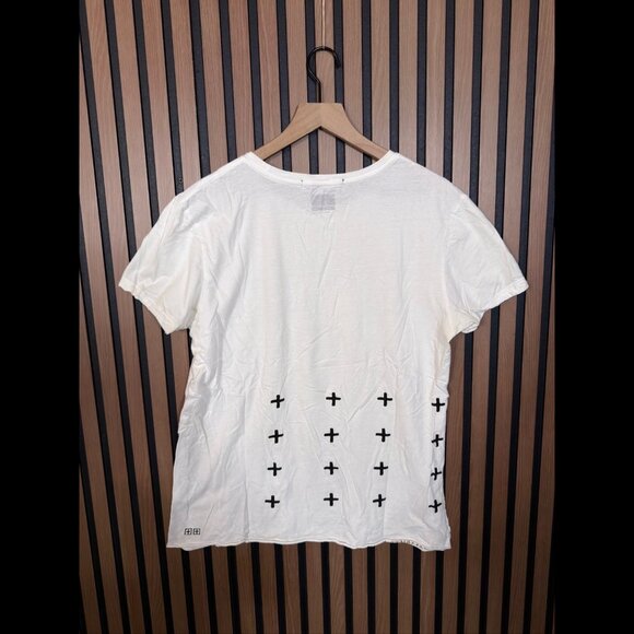 Ksubi T Shirt Large Womens White / Ivory Short Sleeve Logo Cross Cut Out - Picture 2 of 8